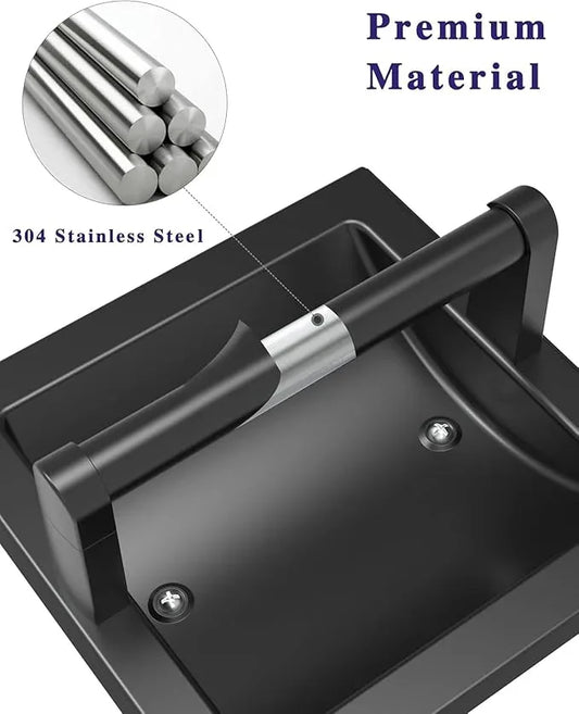 Modern Matte Black Recessed Toilet Paper Towel Holder Set Durable Metal Wall Mount for Space Saving Bathroom Design Stainless Steel Ring Rack for Hand Towels Included - ModernBath