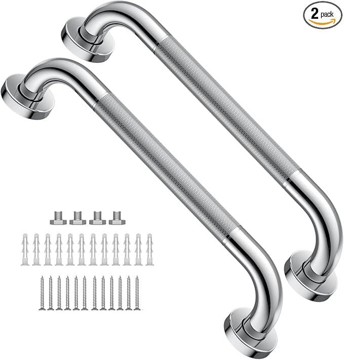 2 Pack 16 Inch Anti Slip Shower Grab Bar 1.25" Diameter,Munzong Stainless Steel Bathroom Grab Bar,Knurled Bathroom Balance Bar,Safety Handrail Support,Handicap Injury Elderly Senior Assist Bath Handle - ModernBath