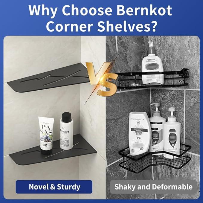 Corner Shower Shelf 12" Matte Black 304 Stainless Steel Quadrilateral Corner Shelves Recessed Bathroom Storage Shampoo Holder Organizer Kitchen Shelf Rack 2 Pack, No Drilling Needed - ModernBath