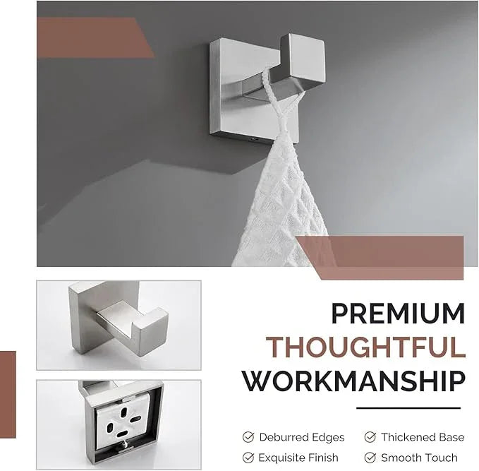 Angle Simple Bathroom Towel Hook Brushed Nickel, SUS304 Stainless Steel Hand Towel Rack, Square Coat Robe Hook, Wall Mount - ModernBath