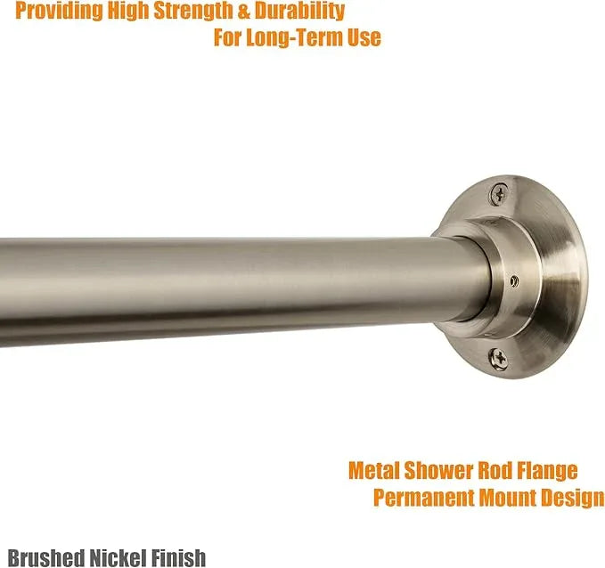 Artiwell 60" Heavy Duty Straight Shower Rod With Shower Rod Flange, Permanent Mount Shower Curtain Rod With Screws Bracket, Never Rust Stainless Steel, Window Curtain and Closet Rod, Brushed Nickel - ModernBath