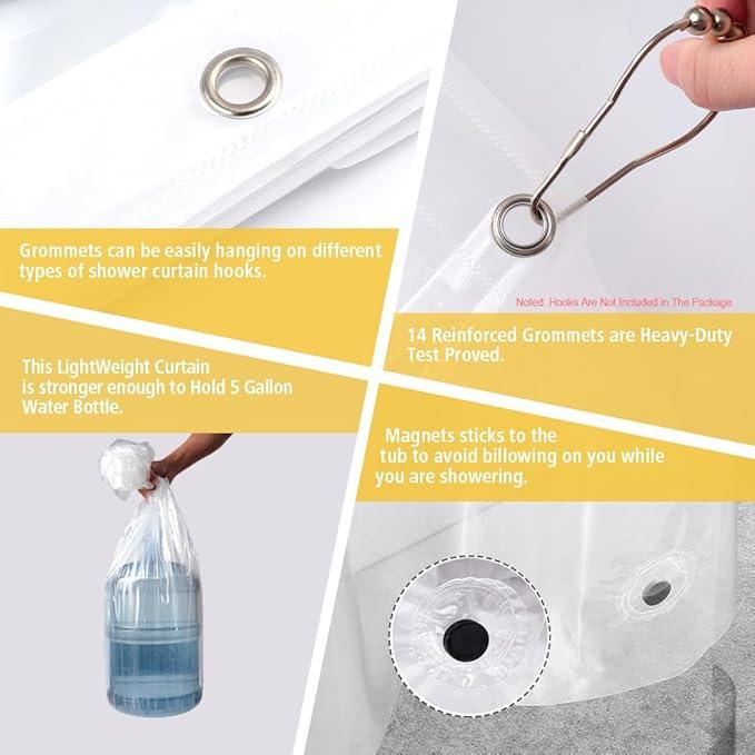 ZEMAHOME Extra Large Size PEVA Plastic Shower Curtain Liner Premium Light Weight 82" x 74" Clear Bathroom Shower Showroom Curtain Liner with Rustproof Metal Gromments and Weighted Magnet - ModernBath