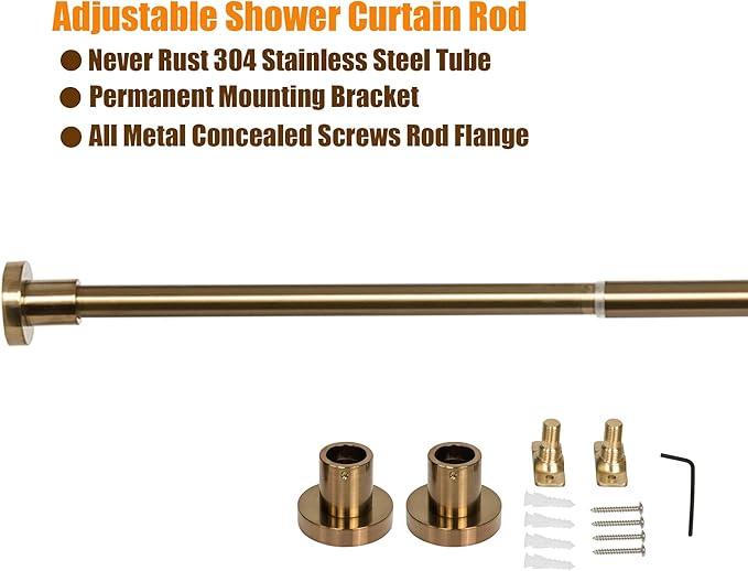 Artiwell Heavy Duty Shower Rod, Adjustable Shower Curtain Rod, Expandable 47-84 Inch, Permanent Mount Shower Rod, Never Rust Stainless Steel for Window Curtain and Closet, Champagne Bronze - ModernBath