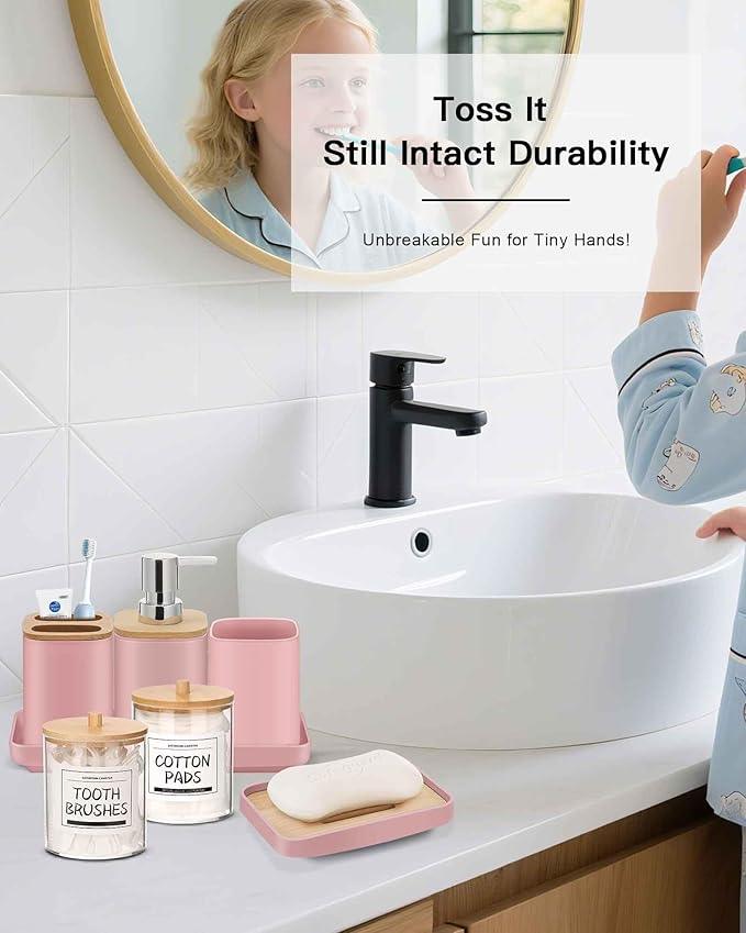 Bathroom Accessories Set,Pink Bathroom Set,24 Pieces Bathroom Accessory Set with Shower Curtain,Trash Can for Bathroom Accessories Décor and Home Gifts - ModernBath
