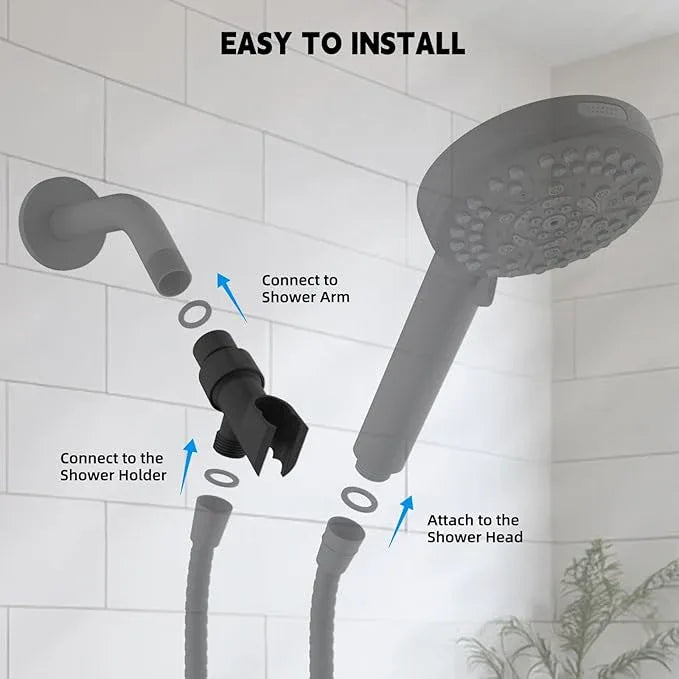 Hibbent Universal All Metal Handheld Shower Head Holder, Adjustable Solid Brass Shower Wand Holder, 2 Size Shower Bracket Holes for Bathroom, Fits All Showerhead Hoses & Shower Arm, Matte Black - ModernBath