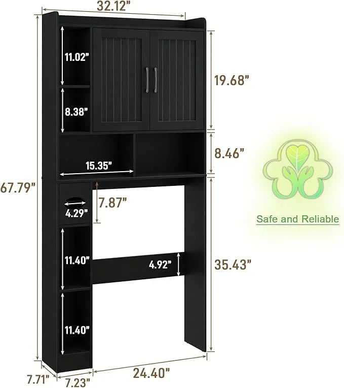 Vabches Over The Toilet Storage Cabinet, Farmhouse Storage Cabinet Over Toilet with Barn Door, Home Space-Saving Toilet Rack, for Bathroom, Restroom, Laundry（Black）. - ModernBath