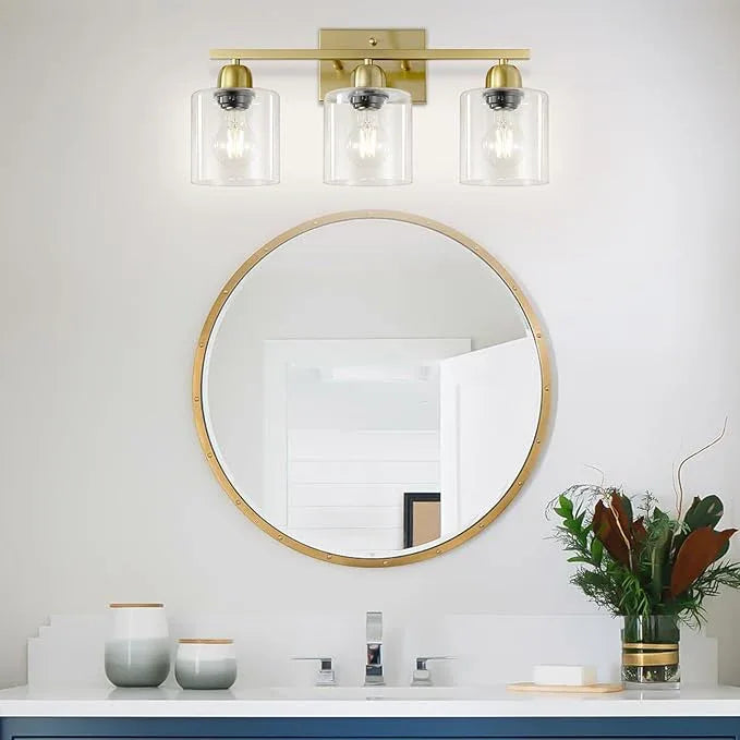 FAISHILAN Modern Brushed Gold 3 Light Bathroom Light Fixtures, 19 inch Vanity Lights for Bathroom with Clear Glass, Bathroom Lighting Fixtures Over Mirror for Mirror Kitchen Living Room - ModernBath