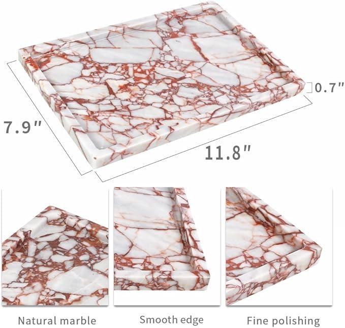 FutureStone 100% Natural Marble Serving Tray Luxury Marble Storage Tray for Home Decor Stone Tray for Bathroom/Kitchen/Vanity/Dresser,Plate Holder for Tissues, Candles, Towel - ModernBath
