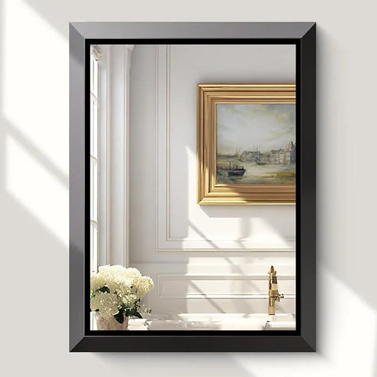 USHOWER 24x32 Inch Bathroom Mirror, Beveled Aluminum Framed Mirrors for Bathroom Sink, Rectangular Bathroom Vanity Mirror, Anti-Rust Small Wall Mirror, Brushed Black Bathroom Mirror - ModernBath