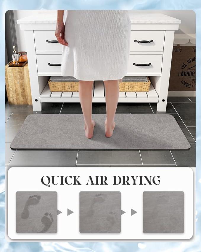 MontVoo -Bath Mat Rug-Rubber Backing Non Slip Quick Dry Absorbent Thin Bathroom Rugs Fit Under Door-Faux Suede Surface Bathroom Floor Mats-Shower Rug for in Front of Bathtub Shower Gray 17"x59" - ModernBath