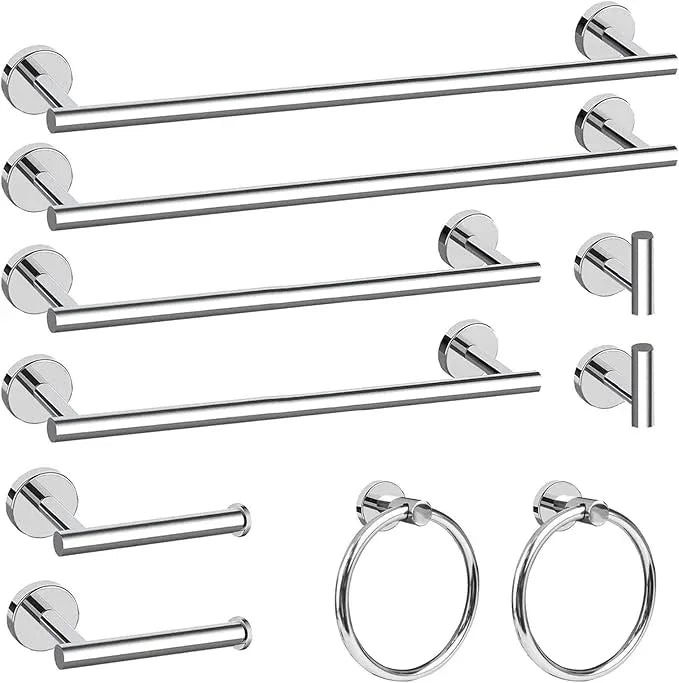 Cilee 10 Piece Chrome Bathroom Hardware Set,2 Pack 5 Piece Bathroom Accessories Set Include 24 inch,16 inch Toilet Paper Holder, Towel bar,Towel Ring,Towel Hook,Stainless Steel Wall Mounted - ModernBath