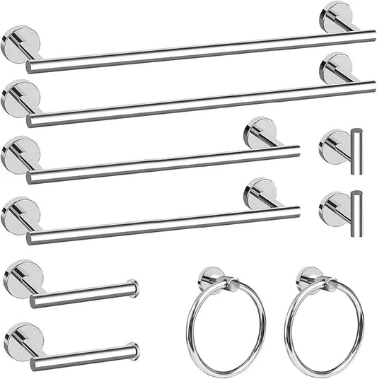 Cilee 10 Piece Chrome Bathroom Hardware Set,2 Pack 5 Piece Bathroom Accessories Set Include 24 inch,16 inch Toilet Paper Holder, Towel bar,Towel Ring,Towel Hook,Stainless Steel Wall Mounted - ModernBath