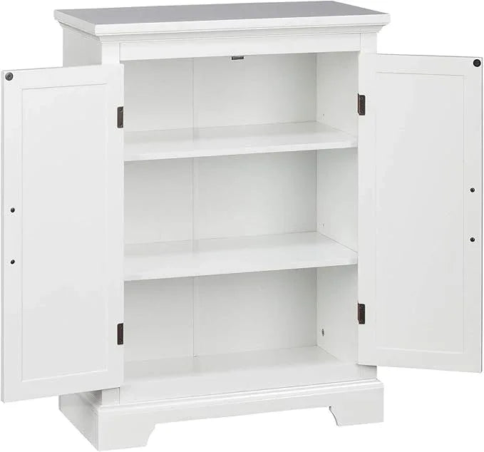Teamson Home St. James Freestanding Floor Cabinet Bathroom Living Room Storage Organizer with 2 Doors 2 Adjustable Inner Shelves, White - ModernBath