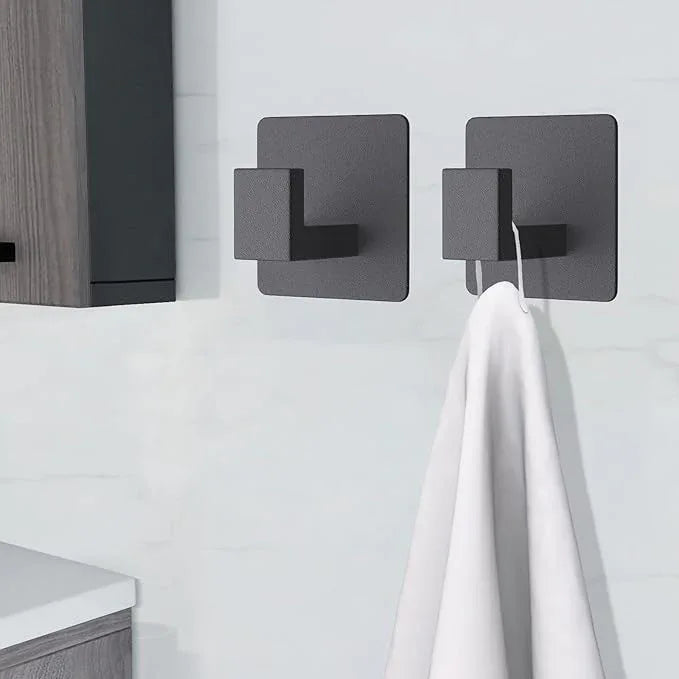 VAEHOLD 6 Pack Adhesive Towel Hooks, Heavy Duty Wall Hooks Aluminum Black Hooks for Hanging Coat, Hat, Towel, Robe, Clothes, Shower Hook for Door, Office, Kitchen, Bathroom (Black) - ModernBath