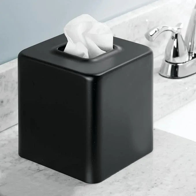 mDesign Tissue Box — Decorative Tissue Box Holder for Bedrooms, Bathrooms and More — Square Tissue Box Cover for Facial and Cosmetic Tissues — Black - ModernBath