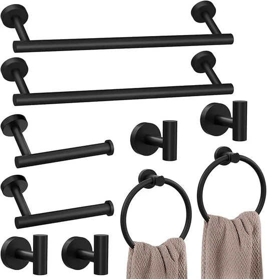 10-Pieces Matte Black Bathroom Accessories Set, Stainless Steel Bathroom Hardware Set, Bath Towel Bar Set, Towel Racks for Bathroom Wall Mounted. - ModernBath