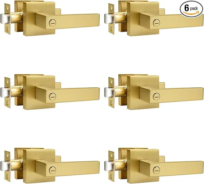 Probrico Gold Privacy Door Handle Lockset Heavy Duty Interior Door Lever for Bedroom Reversible Keyless Handleset Door Knob 6 Pack - ModernBath