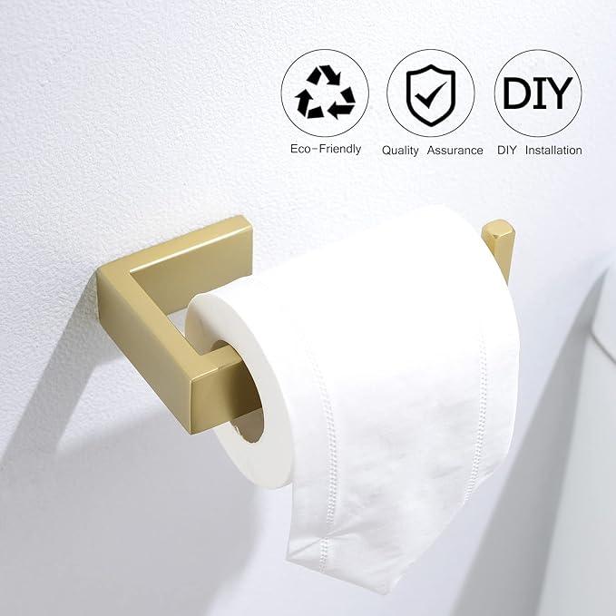 Gold Towel Bar Set 4 Pieces Bathroom Hardware Set Wall Mounted Stainless Steel,Towel Bar+Towel Holder+Towel Hook+Toilet Paper Holder,23.6 inch - ModernBath