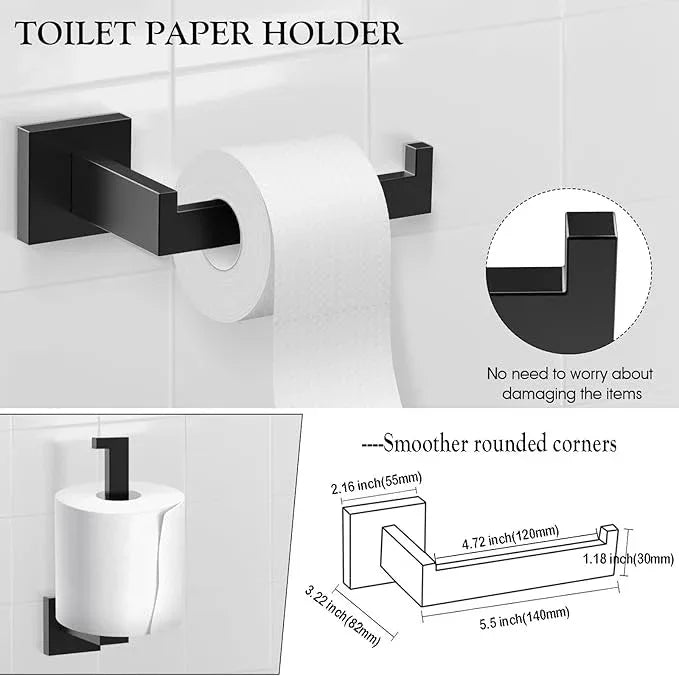 BOZWELL 4 Pieces Matte Black Bathroom Hardware Accessories Set Square Towel Racks for Bathroom 23.6 inch Stainless Steel Towel Bar Set Wall Mounted - ModernBath