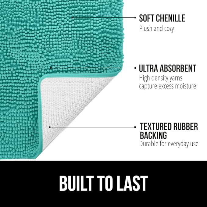 GORILLA GRIP Bathroom Rug Sets, Soft Chenille 2 Piece Area Rugs Set, Toilet Base Mat and 30x20 Carpet, Absorbent Microfiber Washable Mats Dry Quickly, Home Décor and Bath Room Accessories, Turquoise - ModernBath