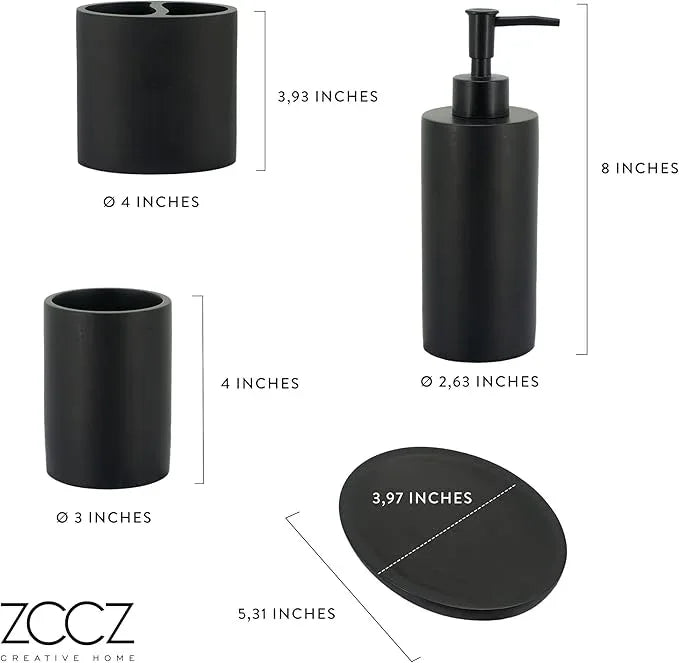 ZCCZ Grey Bathroom Accessory Sets, 4 Pieces Bathroom Accessories Complete Set Vanity Countertop Accessory Set, Includes Lotion Dispenser Soap Pump, Tumbler, Toothbrush Holder and Tray - ModernBath
