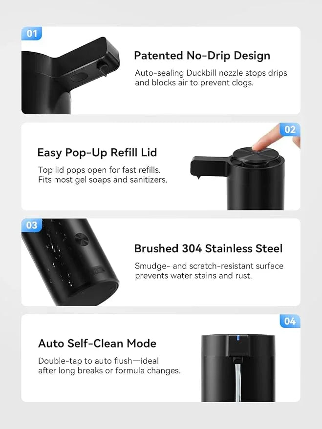 SUNLY Touchless Automatic Soap Dispenser – Clog-Free Pump, 0.2s Fast Sensor, USB-C Rechargeable, Smudge-Resistant Stainless Steel, for Kitchen & Bathroom Soap Dispenser, Black - ModernBath