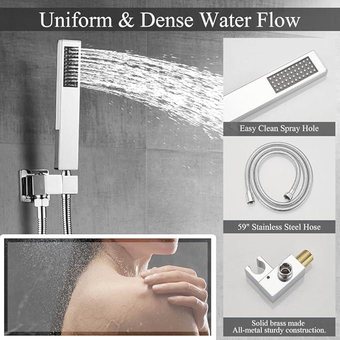 YCAIKOI Shower Faucet Set 16 Inch Wall Mount Rain Shower System, All Metal Shower Fixtures - Polished Chrome - ModernBath