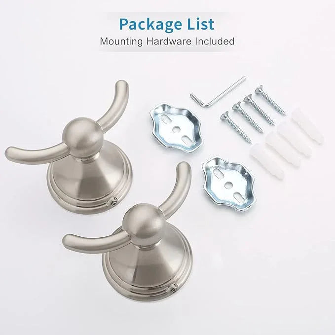FILTA Bathroom Towel Hooks, Brushed Nickel Robe & Towel Hooks for Wall Mounted, Traditional Towel and Robe Hooks for Hanging Towels, Bath Towel Holder for Shower(2 Pack) - ModernBath