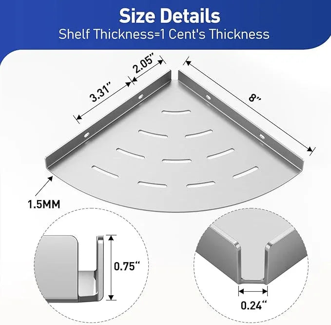 Corner Shower Shelves Load Capacity 40 Lbs 304 Stainless Steel Shelf for Shower Will Not Rust 8in Shower Corner Shelf Brushed Nickel Drilling Installation - ModernBath