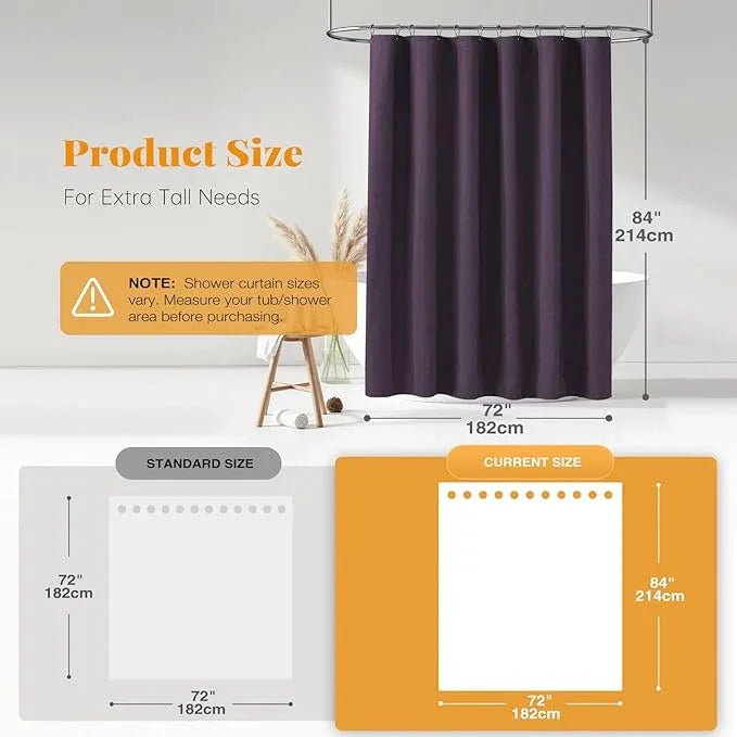 BTTN Extra Long Shower Curtain - 72x84 Inches Long Linen Textured Heavy Duty Fabric Shower Curtain Set with 12 Plastic Hooks, Tall Luxury Simple Waterproof Cloth Shower Curtains for Bathroom - Purple - ModernBath