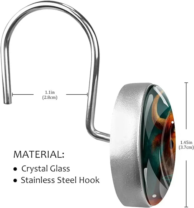 Cartoon Yak Rust Proof Shower Curtain Hooks 12Pcs for Bathroom Shower Rod, Decorative Shower Hooks Shower Curtain Hanger Rings Roller, Glass, Resin, Stainless Steel - ModernBath