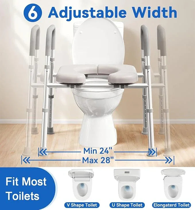 HOMLAND Raised Toilet Seat with Handles, Toilet Seat Riser for Seniors, Adjustable Height & Width, 400lb Elevated Handicap Toilet Seat, Fit Any Toilet, Grey - ModernBath
