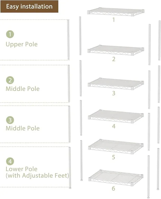 SINGAYE 6 Shelves Storage Shelf Wire Closet Bathroom Organizers Metal Pantry Kitchen Small Garage Shelving Unit Laundry Room Organization Home Corner Rack Estantes para Cocina White 10" Dx16 Wx60”H - ModernBath
