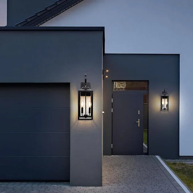 19" Black Outdoor Wall Lantern 2-Light, Large Outside Modern Porch Sconce Light Fixture, Industrial Porch Light Wall Mount with Glass, Waterproof Farmhouse Exterior Lamp Lighting （1 Pack） - ModernBath