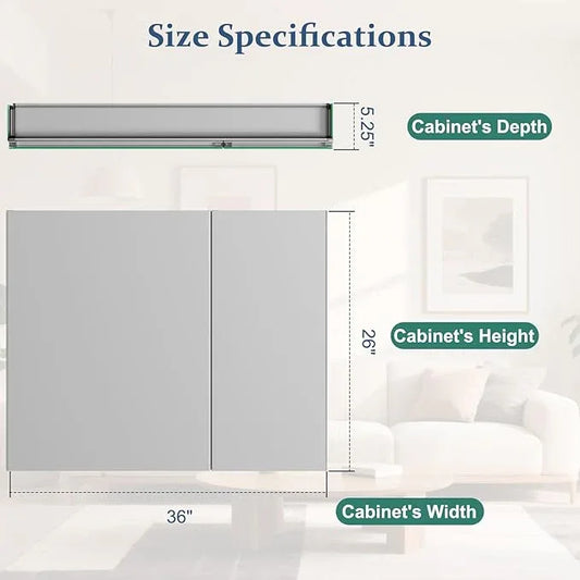 Bathroom Medicine Cabinet Mirror with Storage, 36 Inch x 26 Inch Silver Medicine Cabinet with Double Door & Adjustable Shelves for Vanity, Aluminum Surface, Wall-Mount or Recessed - ModernBath
