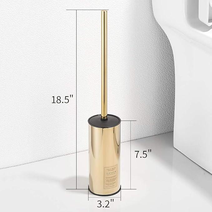 LANGPAI Freestanding Toilet Brush Holder for bathrooms 304 Stainless Steel Toilet Brush Stand Round Storage and Organization Rust Resistant 18-inch high Polished Gold Finished - ModernBath