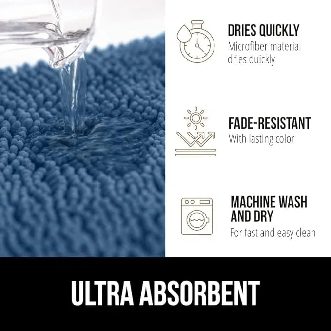 GORILLA GRIP Bathroom Rug Sets, Soft Chenille 2 Piece Area Rugs Set, Toilet Base Mat and 30x20 Carpet, Absorbent Microfiber Washable Mats Dry Quickly, Home Décor and Bath Room Accessories, Blue - ModernBath