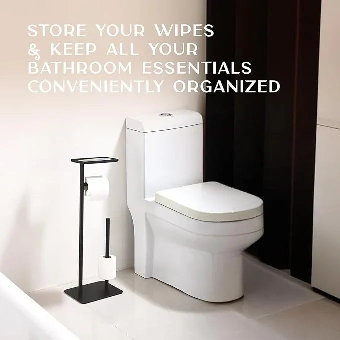 Day Moon™ Matte Black Toilet Paper Holder Free Standing Toilet Paper Holder with Storage - Toilet Paper Stand and Tissue Holder for Bathroom - Toilet Paper Holder with Shelf and Wipe Holder - ModernBath
