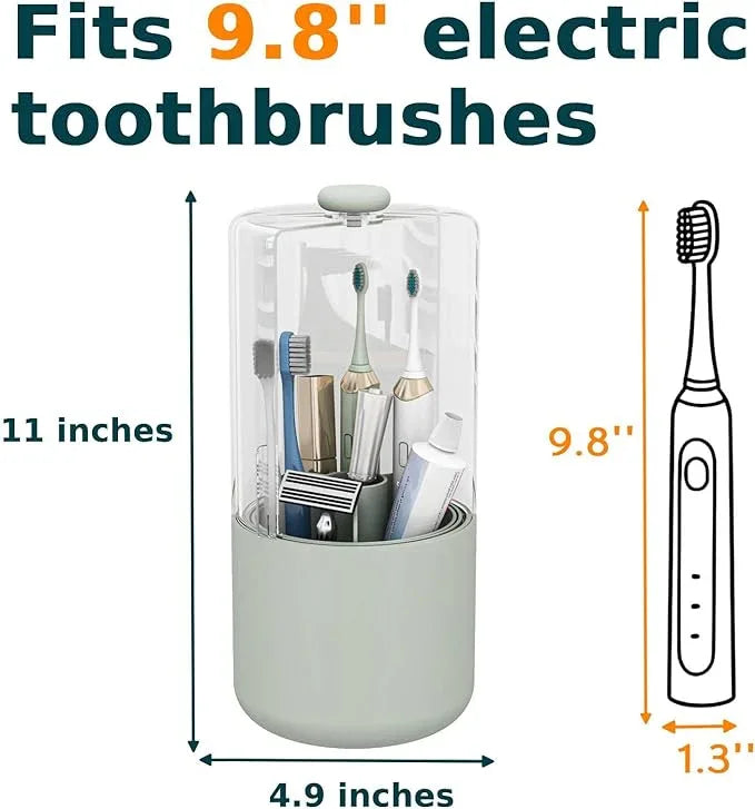YOOLENS Toothbrush Holder with Cover 360 Rotating 4 Compartments Bathroom Toothpaste Electric Toothbrush Organizer, Light Green - ModernBath