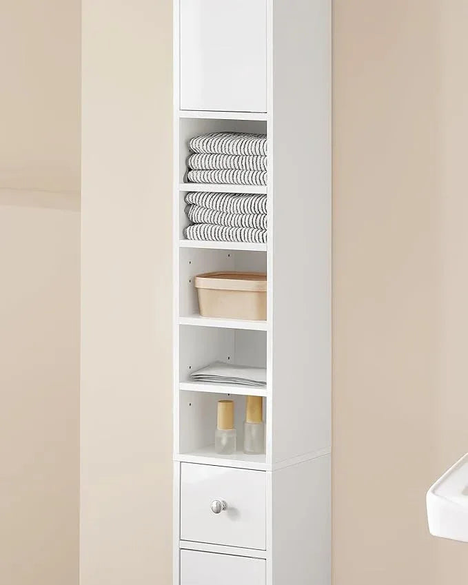 Haotian Bathroom Skinny Tall Storage Cabinet, Slim Stand Narrow Tower Cabinet with Adjustable Shelves for Small Spaces, White BZR167-GW - ModernBath