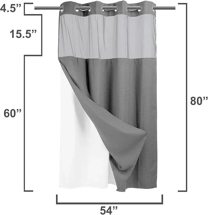 River Dream Heavyweight No Hooks Required Dotted Waffle Weave Shower Curtain with Snap in Liner -Stall 54W x 80H,Hotel Grade,Spa Like Bath Curtain,Gray - ModernBath