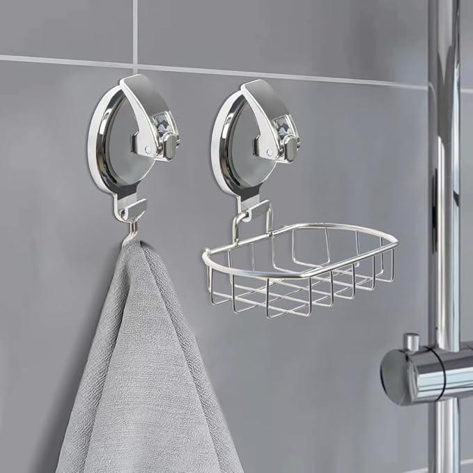 Heavy Duty Vacuum Shower Hooks, Glass Suction Cup Bathroom Robe Hooks - Reusable, No Hole Punched, for Garland Decoration (Gold, 2 Pack) - ModernBath