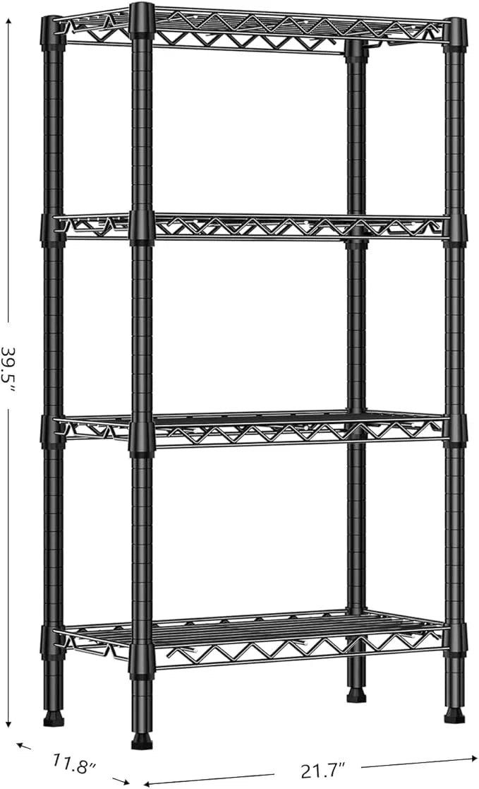 1000 lbs 4 Tier Shelf Metal Storage Shelves Wire Rack Closet Organizers with PP Board for Garage Kitchen Bathroom Laundry Black 11.8" D x 21.7" W x 39.5" H - ModernBath