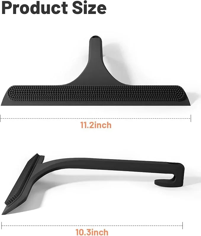 2-in-1 Silicone Shower Squeegee with Hook,Dual-Sided Design with Scraper & Scrub Surface,Rust-Proof Stainless Core,Streak-Free Bathroom Squeegee for Glass Doors,Mirrors,Windows,Car Windshields (Black) - ModernBath