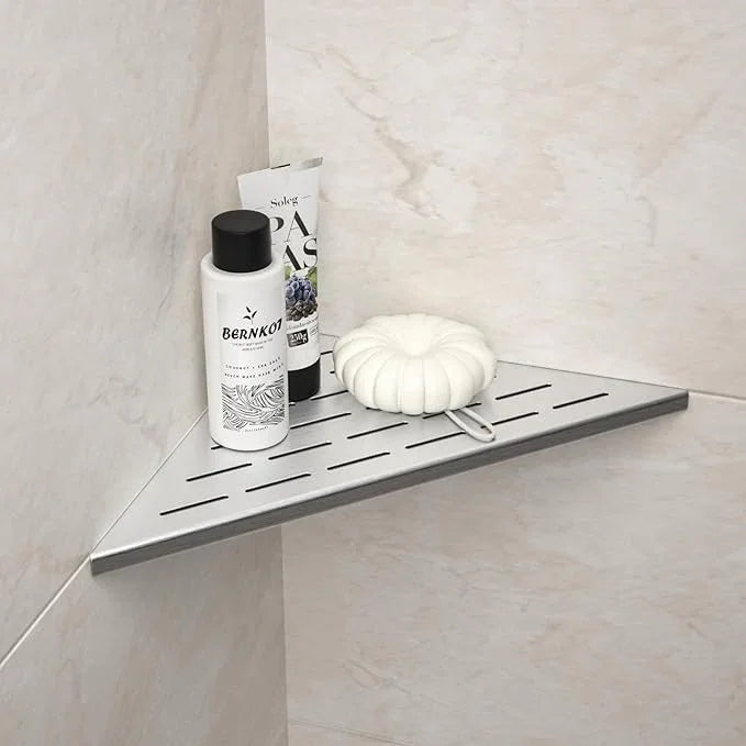 Corner Shower Shelf, 12" Brushed 304 Stainless Steel Slot Design Recessed Corner Shelves 2 Pack Bathroom Grout in Shelf for Tiled Wall, Large Size - ModernBath
