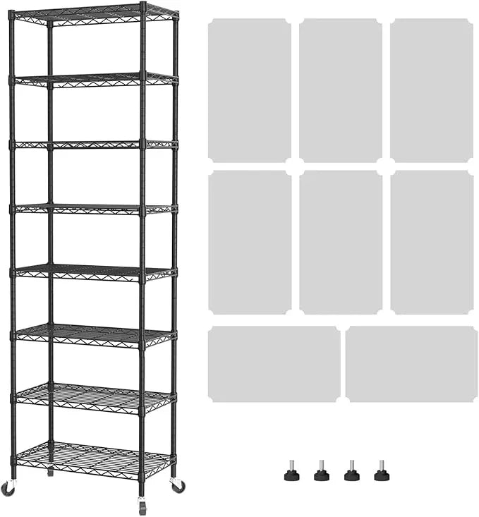 SINGAYE 8 Tier Shelf Organizer Storage Metal Shelves Garage Wire Shelving Unit Pantry Rack Adjustable Standing Storage for Kitchen Closet Laundry Bathroom Pantry 12" D x 22" W x 74" H Black - ModernBath