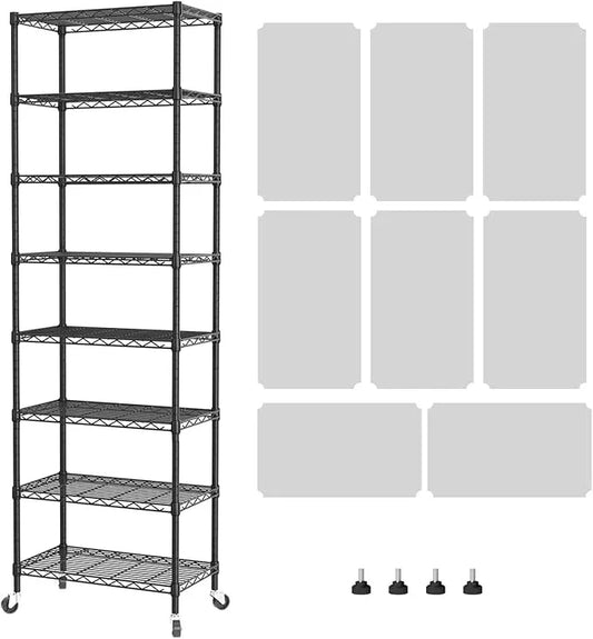 SINGAYE 8 Tier Shelf Organizer Storage Metal Shelves Garage Wire Shelving Unit Pantry Rack Adjustable Standing Storage for Kitchen Closet Laundry Bathroom Pantry 12" D x 22" W x 74" H Black - ModernBath