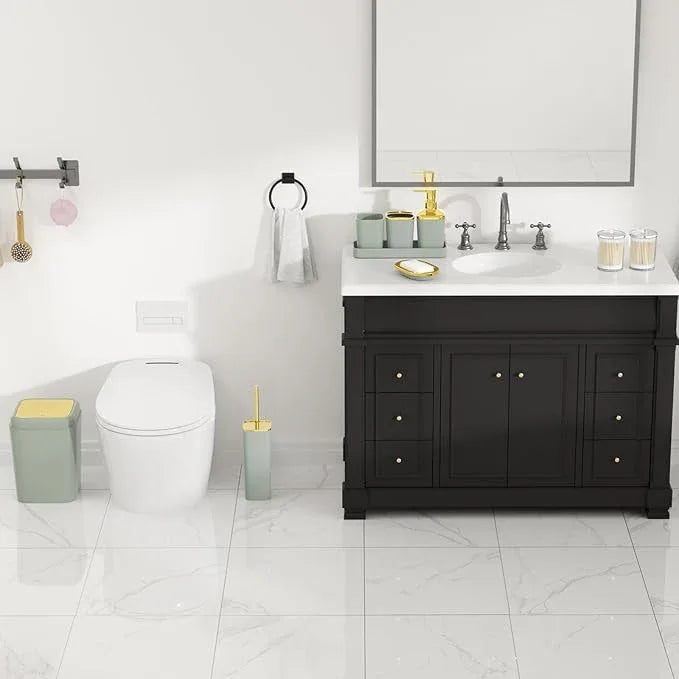 XLHOMO Bathroom Accessories Set - 25PC Bathroom Set with Shower Curtain and Rugs, Sage Green Bathroom Set, Bathroom Accessory Set with Press-on Lid Trash Can, Soap Dispenser and Qtip Holders - ModernBath