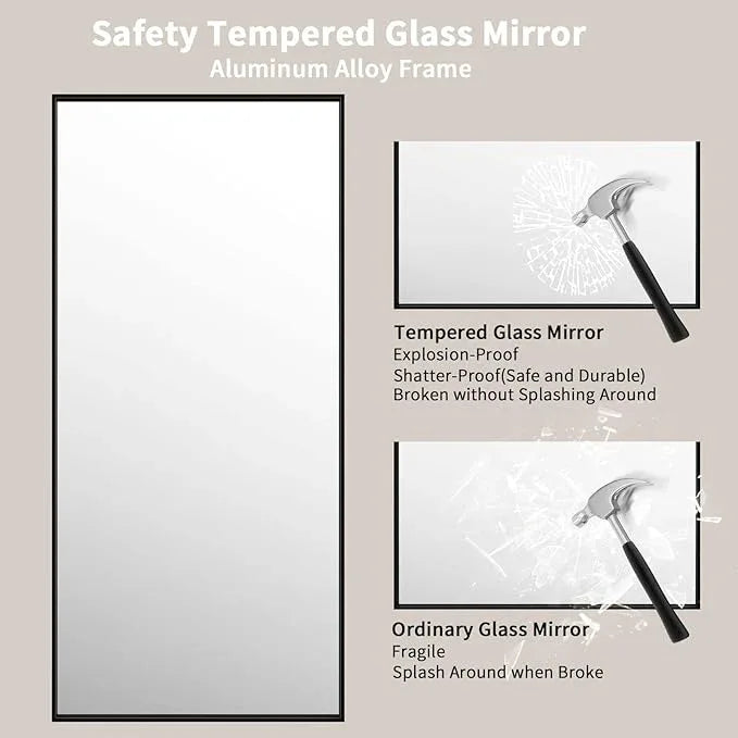 LOAAO 60"X28" Black Rectangle Bathroom Mirror Wall, Matte Black Aluminum Alloy Frame, Tempered Glass, Hangs Vertically or Horizontally, Easy to Install - ModernBath
