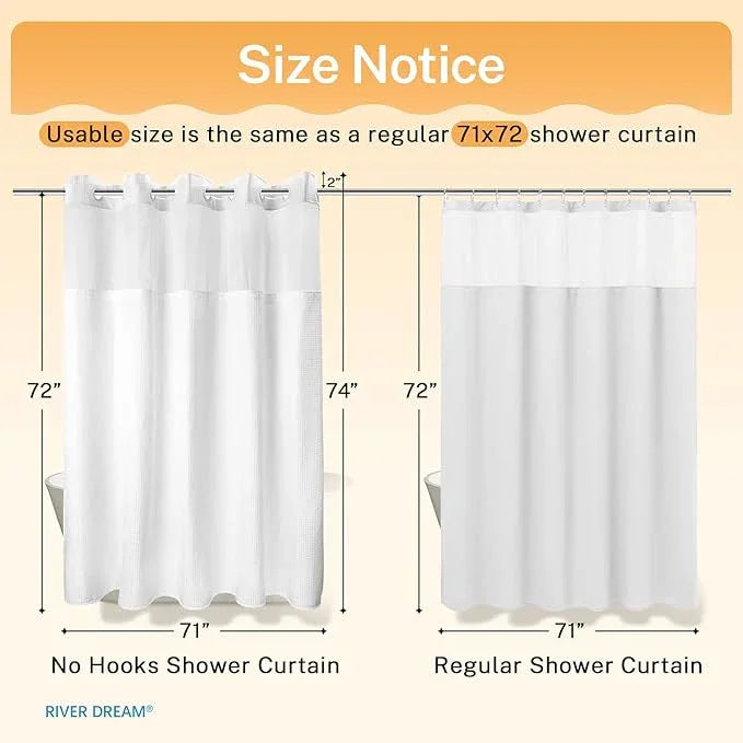 River Dream Heavyweight No Hooks Required Dotted Waffle Weave Shower Curtain with Snap in Liner，Bathroom Curtains Shower Set - 71W x 74H,Hotel Grade,Spa Like Bath Curtain,White - ModernBath